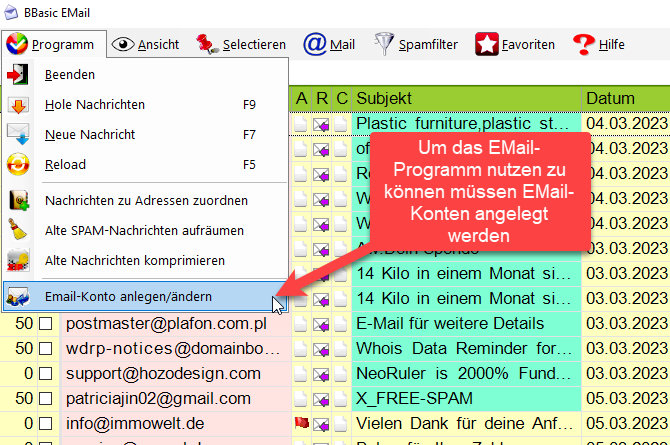 Einrichtung von EMAiladressen